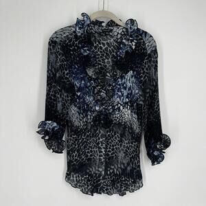 Vintage 90s Y2k top shirt blouse medium M black blue ruffle pleated crinkle fall